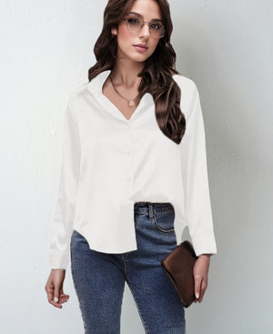 spring and summer new style satin satin shirt female imitation silk long - sleeved shirt - Negative Apparel