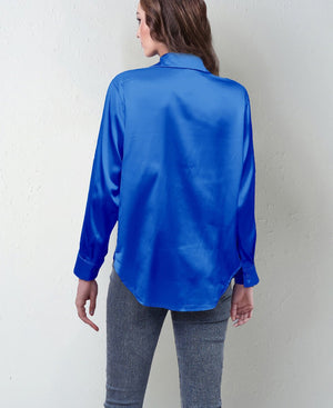 spring and summer new style satin satin shirt female imitation silk long - sleeved shirt - Negative Apparel