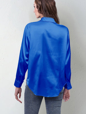 spring and summer new style satin satin shirt female imitation silk long - sleeved shirt - Negative Apparel