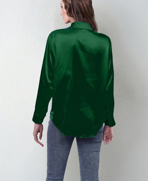 spring and summer new style satin satin shirt female imitation silk long - sleeved shirt - Negative Apparel