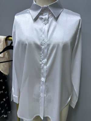 spring and summer new style satin satin shirt female imitation silk long - sleeved shirt - Negative Apparel
