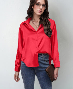 spring and summer new style satin satin shirt female imitation silk long - sleeved shirt - Negative Apparel