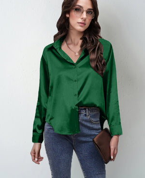 spring and summer new style satin satin shirt female imitation silk long - sleeved shirt - Negative Apparel