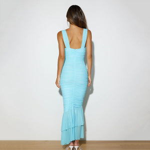 Spring and summer sling stitching dress tight pleated fishtail dress - Negative Apparel