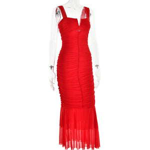 Spring and summer sling stitching dress tight pleated fishtail dress - Negative Apparel