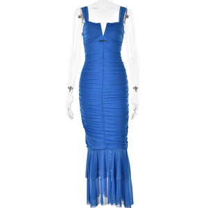 Spring and summer sling stitching dress tight pleated fishtail dress - Negative Apparel