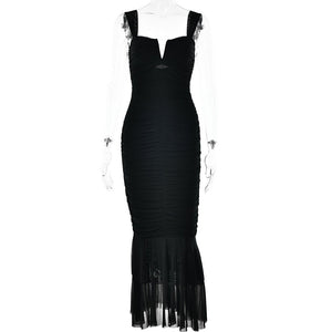 Spring and summer sling stitching dress tight pleated fishtail dress - Negative Apparel