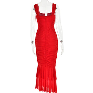 Spring and summer sling stitching dress tight pleated fishtail dress - Negative Apparel