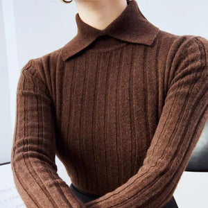 Spring, Autumn and Winter Long Sleeve Knitted Sweater POLO Shirt Doll Collar Sweater Versatile Slim Skinny Foreign Top Bottom Shirt - Negative Apparel