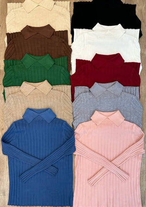 Spring, Autumn and Winter Long Sleeve Knitted Sweater POLO Shirt Doll Collar Sweater Versatile Slim Skinny Foreign Top Bottom Shirt - Negative Apparel