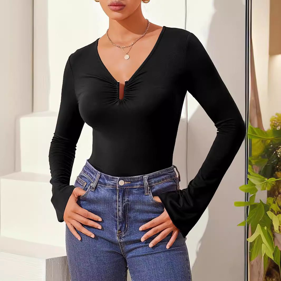 Spring new fashion solid color slim fashion bottom T-shirt long sleeve shirt - Negative Apparel
