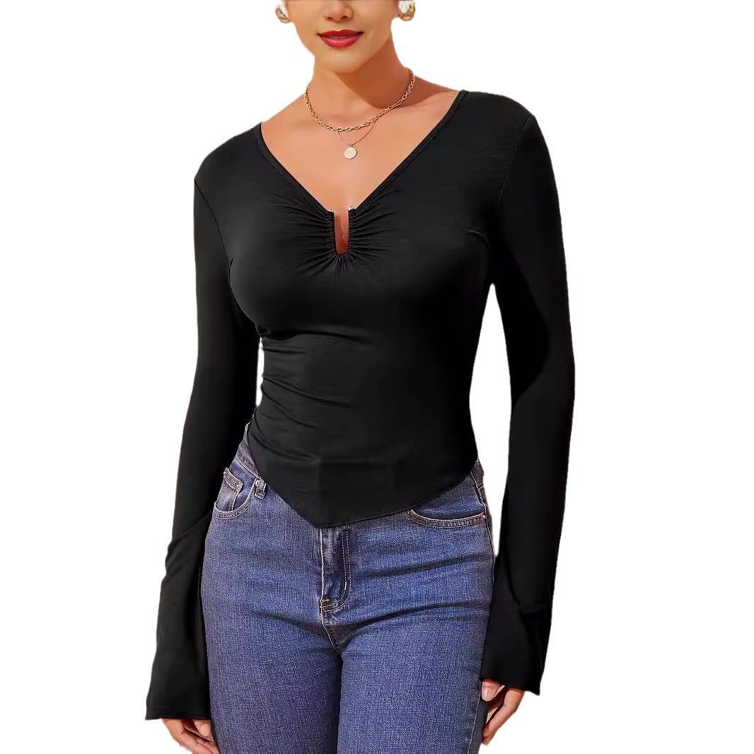 Spring new fashion solid color slim fashion bottom T-shirt long sleeve shirt - Negative Apparel