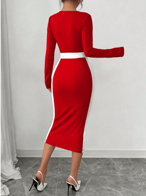 Square Neck Color Block Figure Hugging Sxy Women Dress Maxi Women Outfit - Negative Apparel