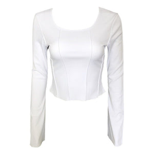 Square neck pullover slim long - sleeved knitted top - Negative Apparel