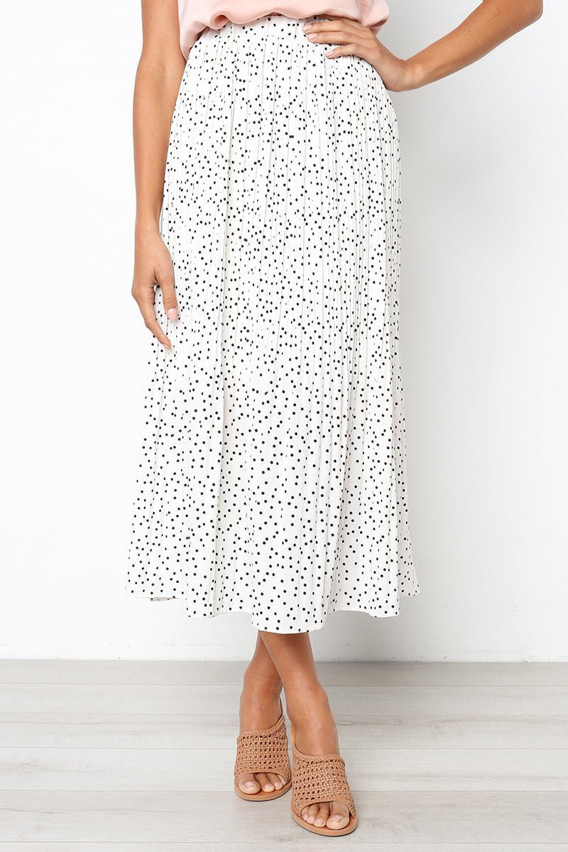 Step into the fashion polka dot style pocket pleated skirt long skirt - Negative Apparel