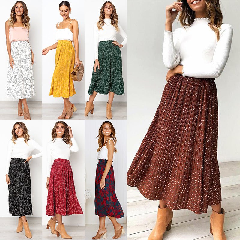 Step into the fashion polka dot style pocket pleated skirt long skirt - Negative Apparel