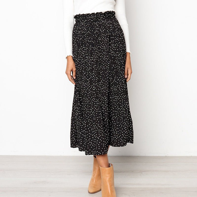 Step into the fashion polka dot style pocket pleated skirt long skirt - Negative Apparel