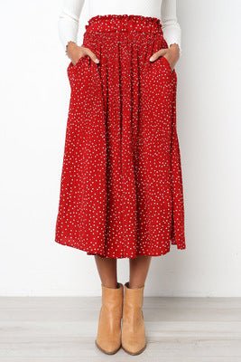 Step into the fashion polka dot style pocket pleated skirt long skirt - Negative Apparel