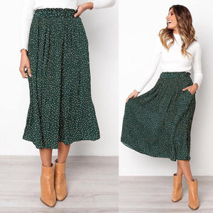 Step into the fashion polka dot style pocket pleated skirt long skirt - Negative Apparel