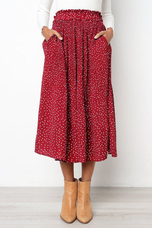 Step into the fashion polka dot style pocket pleated skirt long skirt - Negative Apparel