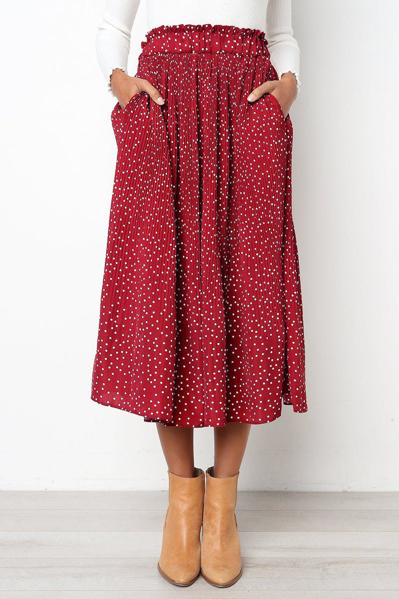 Step into the fashion polka dot style pocket pleated skirt long skirt - Negative Apparel