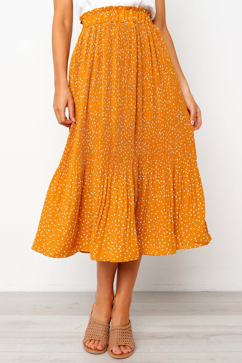 Step into the fashion polka dot style pocket pleated skirt long skirt - Negative Apparel