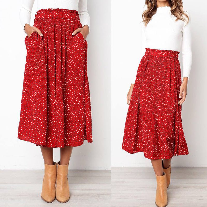 Step into the fashion polka dot style pocket pleated skirt long skirt - Negative Apparel