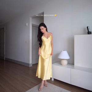 💛 Street Style High Waist Suspender Dress for Women | Solid Color Summer Midi Dress – Polyester | Part No. CY61336 - Negative Apparel
