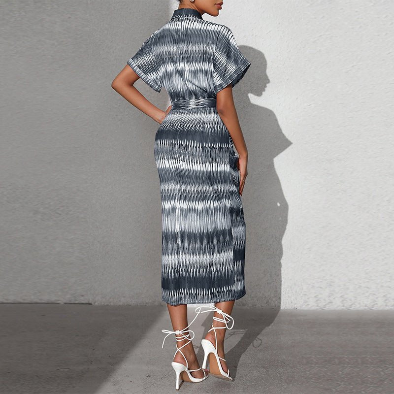 Striped lace - up cardigan dress - Negative Apparel