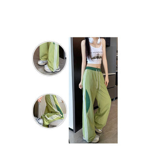 Striped quick - drying sweatpants women's spring and summer pants women's straight casual sweatpants mountaineering charging American wide - leg pants - Negative Apparel