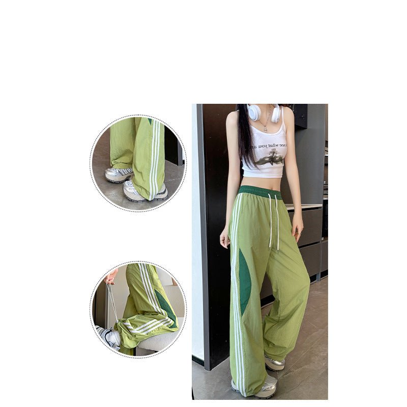 Striped quick - drying sweatpants women's spring and summer pants women's straight casual sweatpants mountaineering charging American wide - leg pants - Negative Apparel
