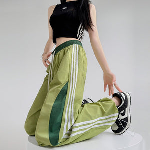 Striped quick - drying sweatpants women's spring and summer pants women's straight casual sweatpants mountaineering charging American wide - leg pants - Negative Apparel