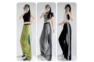 Striped quick - drying sweatpants women's spring and summer pants women's straight casual sweatpants mountaineering charging American wide - leg pants - Negative Apparel
