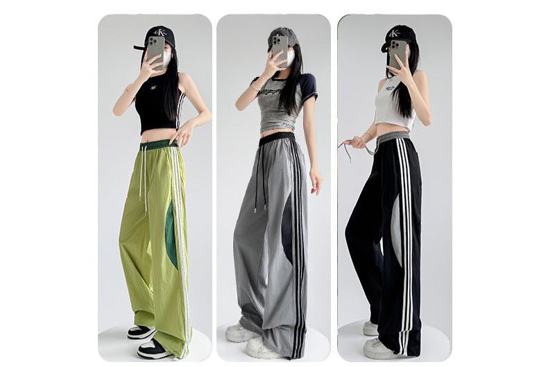 Striped quick - drying sweatpants women's spring and summer pants women's straight casual sweatpants mountaineering charging American wide - leg pants - Negative Apparel