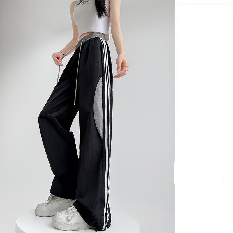 Striped quick - drying sweatpants women's spring and summer pants women's straight casual sweatpants mountaineering charging American wide - leg pants - Negative Apparel