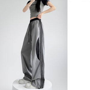 Striped quick - drying sweatpants women's spring and summer pants women's straight casual sweatpants mountaineering charging American wide - leg pants - Negative Apparel