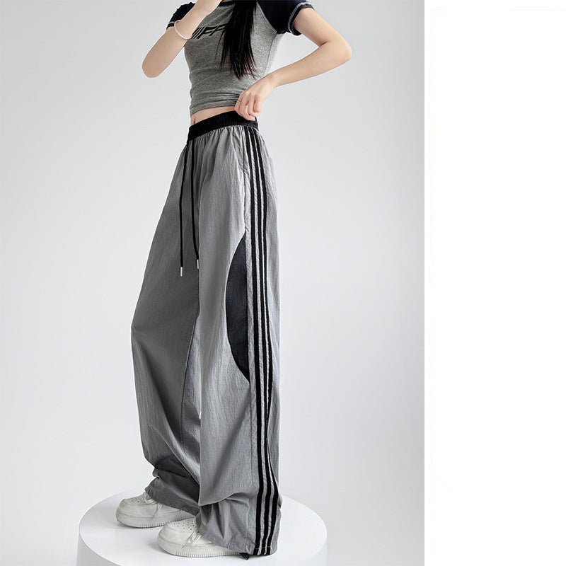 Striped quick - drying sweatpants women's spring and summer pants women's straight casual sweatpants mountaineering charging American wide - leg pants - Negative Apparel