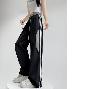 Striped quick - drying sweatpants women's spring and summer pants women's straight casual sweatpants mountaineering charging American wide - leg pants - Negative Apparel