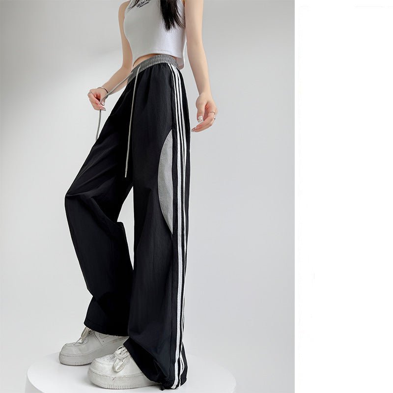 Striped quick - drying sweatpants women's spring and summer pants women's straight casual sweatpants mountaineering charging American wide - leg pants - Negative Apparel