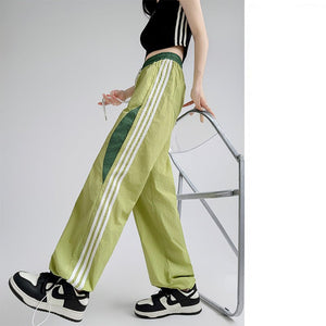 Striped quick - drying sweatpants women's spring and summer pants women's straight casual sweatpants mountaineering charging American wide - leg pants - Negative Apparel