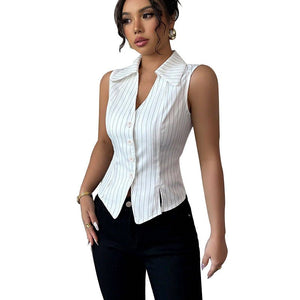 Striped sleeveless shirt slim - fit shirt cardigan top - Negative Apparel