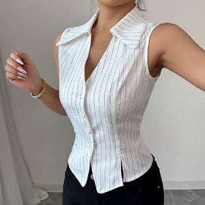 Striped sleeveless shirt slim - fit shirt cardigan top - Negative Apparel