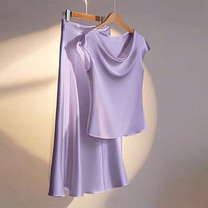 Style imitation silk short - sleeved skirt suit - Negative Apparel