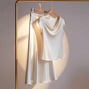 Style imitation silk short - sleeved skirt suit - Negative Apparel