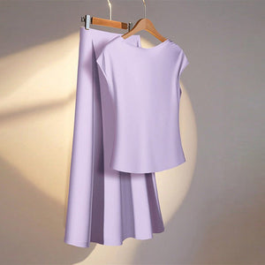 Style imitation silk short - sleeved skirt suit - Negative Apparel