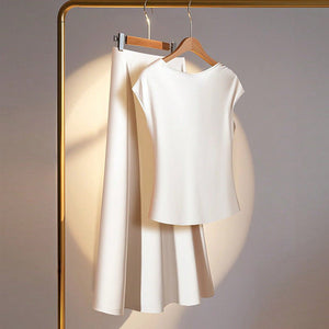 Style imitation silk short - sleeved skirt suit - Negative Apparel