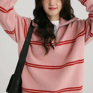 Stylish Striped/Checked Pullover Sweater – Japanese & Korean Casual - Negative Apparel