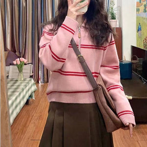 Stylish Striped/Checked Pullover Sweater – Japanese & Korean Casual - Negative Apparel