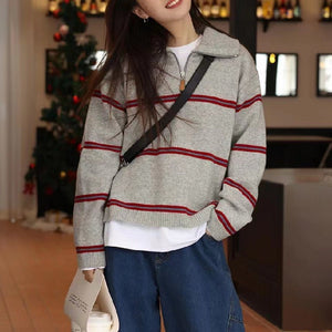 Stylish Striped/Checked Pullover Sweater – Japanese & Korean Casual - Negative Apparel
