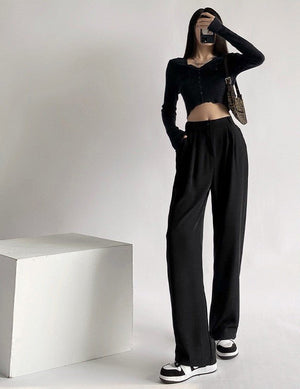 Suit pants for women, new spring styles, high waist wide leg pants, drape casual straight pants - Negative Apparel